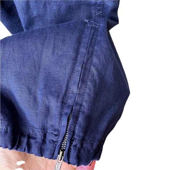 Eileen Fisher Organic Linen Cargo Cropped Jogger Blue Pants Large - Picture 5 of 8